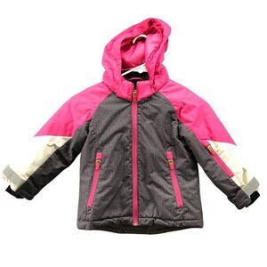 H&M Snow Jacket Girls 2T-3T Pink Gray Hooded Winter Insulated Ski Zip Thumbholes